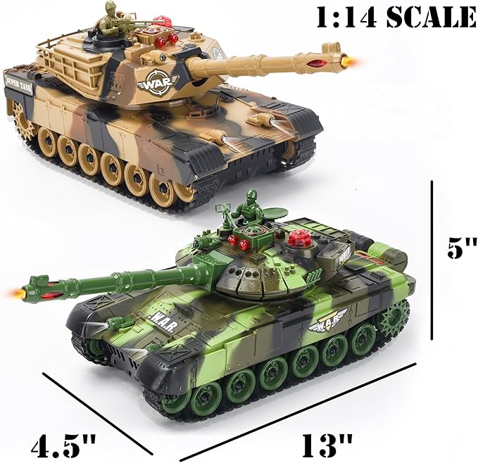 Haktoys 2-Pack RC Battle Tank Set – 1:24 Scale Remote Control Military Fighting Tanks with Lights Realistic Sounds &amp Life Indicators | Radio Control Army Toy for Kids &amp Adults