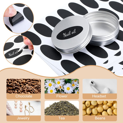 Zubebe 200 Pack Metal Tins with Lids Bulk Screw Top Aluminum Tin Containers Round Tin Cans for Cosmetic Lip Balm DIY Salves Candles Wax with 5 Markers 10 Sheets Label Stickers (Silver,2 oz)