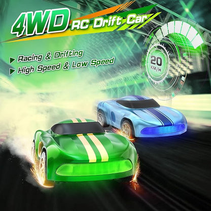 RC Drift Car 1/64 Mini Drift RC Cars 4WD Micro Remote Control Car with LED Lights and Speed Switch Cars Toys for Adults Kids Boys Age 6 7 8-12 Green