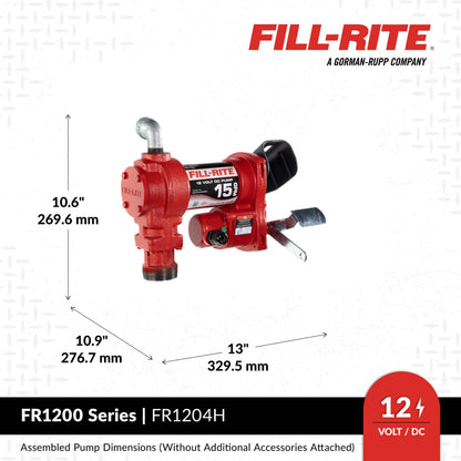 Fill-Rite FR1204H 12 V 15 GPM Fuel Transfer Pump (Pump Only Model) | Gasoline, Diesel, Kerosene, Ethanol Blends, Methanol Blends, & Biodiesel