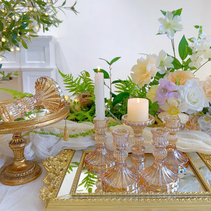 ECHFSM Glass Candlestick Holder,Striped Taper Candle Holders,Set of 6 Candle Stand for Table Centerpieces, Home Decor,Weddings,Festival and Parties (Amber Stripe Pattern)