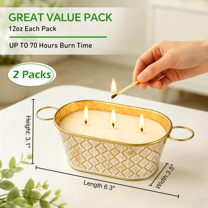 Citronella Candles Outdoor, Large Soy Wax Candle for Patio, 2 Packs 140 Hours Long Burn Lemongrass Citronella Scented Tin Candle for Home, Outdoor, Garden, Yard, Camping, Party, Terrace (3-Wick)