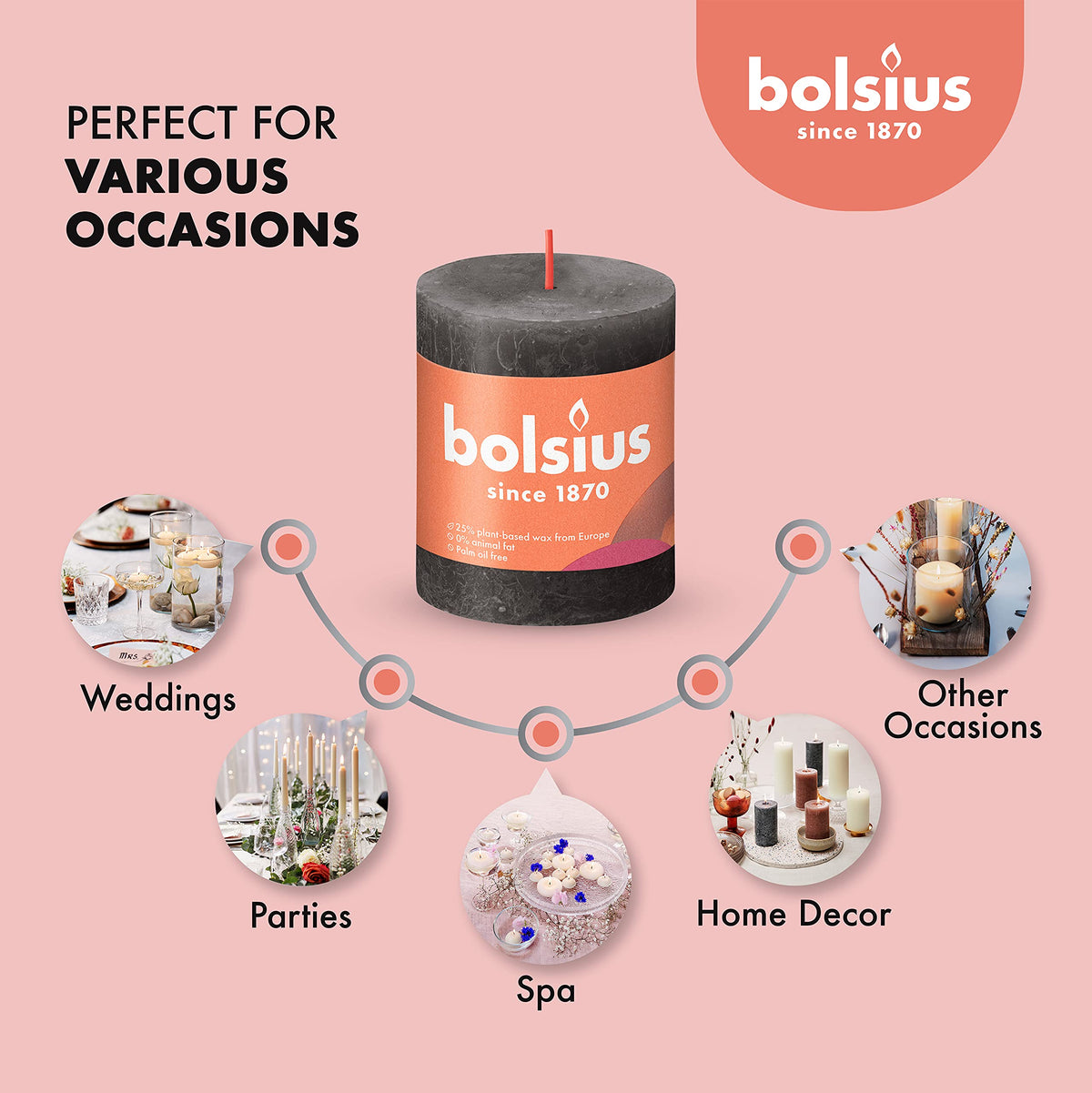 BOLSIUS 4 Pack Black (Stormy Gray) Rustic Pillar Candles - 2.75 X 3.25 Inches - Premium European Quality - Includes Natural Plant-Based Wax - Unscented Dripless Smokeless 35 Hour Spa Décor Candles