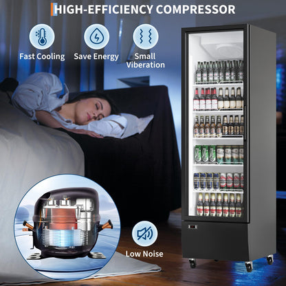 Garvee 13.4 Cu.Ft Commercial Refrigerator, LED Display Merchandiser Fridge with Glass Door for Restaurants, 5 Adjustable Shelves, Black Upright Cooler for Shop, Cafe, Baker, Black