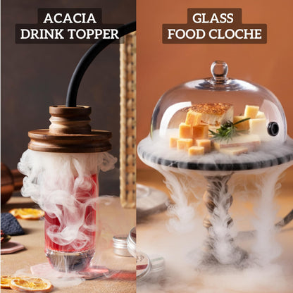 Smoky Crafts Food & Whiskey Smoker Kit with Updated Smoke Gun, 8" Glass Dome, Acacia Wood Top and Apple & Cherry Wood Chips - Old Fashioned Drink Smoker Kit