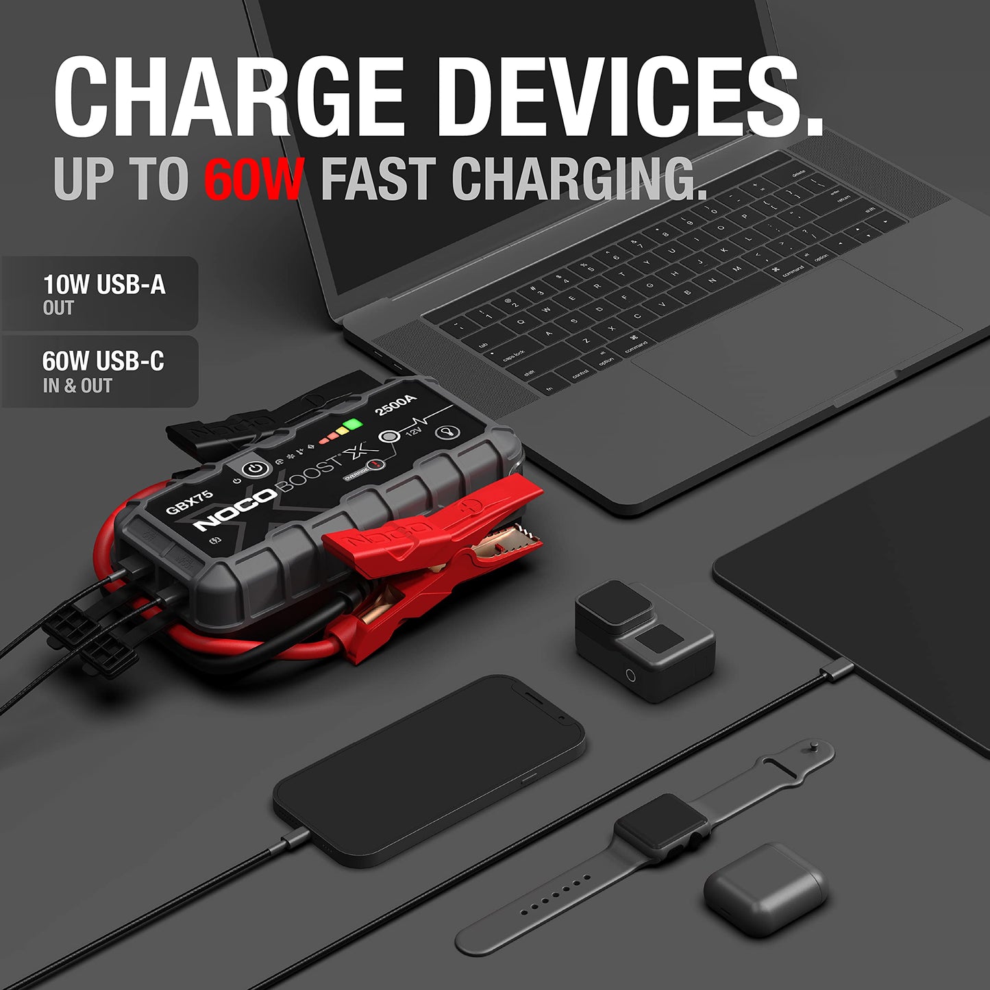 NOCO Boost X GBX75: 2500A UltraSafe Jump Starter – 12V Lithium Battery Booster Pack, Portable Jump Box, Power Bank & Jumper Cables - for 8.5L Gas and 6.5L Diesel Engines