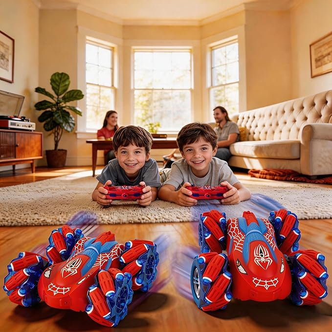 Spider RC Stunt Car for Kids 2.4GHz Double-Sided 360° Rotating 4WD Remote Control Car with LED Headlights Rechargeable Off-Road Spider Toy Gift for Boys Ages 4–6 5–7 8–13