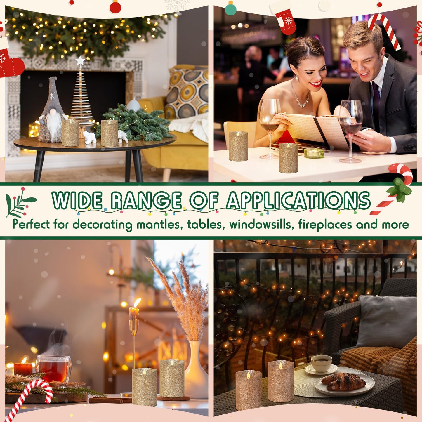 Retisee 4 Pack Valentine's Day Ivory Glitter Flameless Candles 3.5 x 5 Inches Flickering Flame Wick Pillar Battery Operated Real Wax LED Candle with Remote for Anniversary Wedding Birthday Home Decor