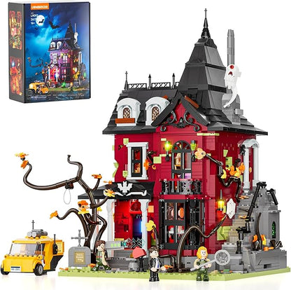 Halloween Midnight Haunted Mansion Lighting Building Bricks Set - Ghost Specter Phantom House City Town Modular Collection Kit 2617 Pcs for Adults &amp Teens