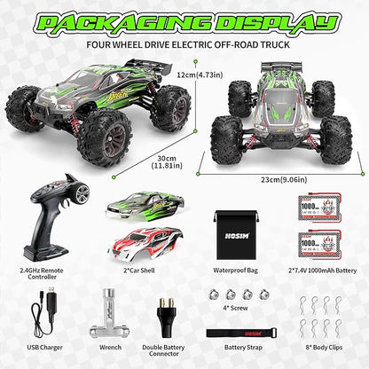 Hosim 2845 Brushless 60+ KMH 4WD High Speed RC Monster Truck 1:16 Scale RC Car All Terrain Off-Road Waterproof 2.4GHZ Hobby Grade Remote Control Vehicle for Adults Children(Green)