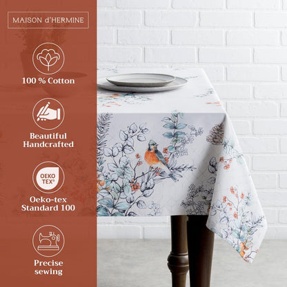 Maison d' Hermine Table Cloth Square Table 100% Cotton 54 x 54 Inches Fall Tablecloth Reusable Everyday Use for Thanksgiving Christmas Decorations Dining Farmhouse Party (Whitish Shabby Chique)