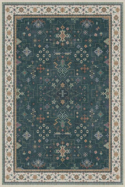 Hazo Haus Dark Green 4x6 Living Room Rug - Modern Vintage Boho Floral Design | Washable Non-Slip Area Rug for Home & Office