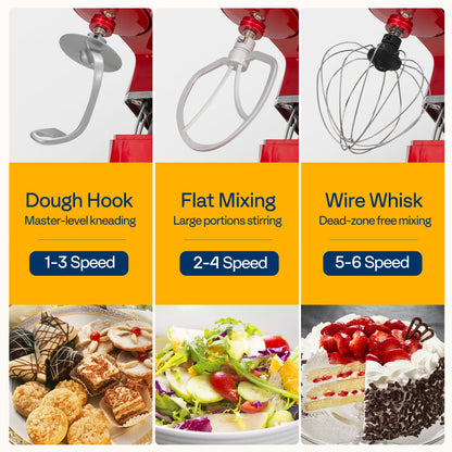 VIVOHOME 3-in-1 Stand Mixer, 6 Quart Electric Tilt-Head Kitchen Mixer with Bowl, Multifunctional Food Mixer with Meat Grinder and Blender Attachments, Dough Hook, Beater, and Whisk, Red