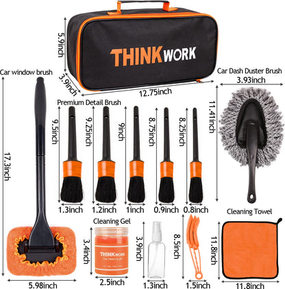 THINKWORK Car Detail Duster Kit - 17PCS Perfect Dust Removal Kit for Interior and Exterior, Detailing Brush, Cleaning Gel, Window Brush, Coral Fleece Towels and Cleaning Pads