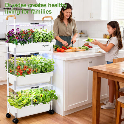 DRYADES Indoor Hydroponic Growing System with 81 Pods Herbs Garden Kit with 30W Led Grow Light Large Movable 3-Layer Floor-Standing Hydroponic Gardening System for Vegetable Fruit