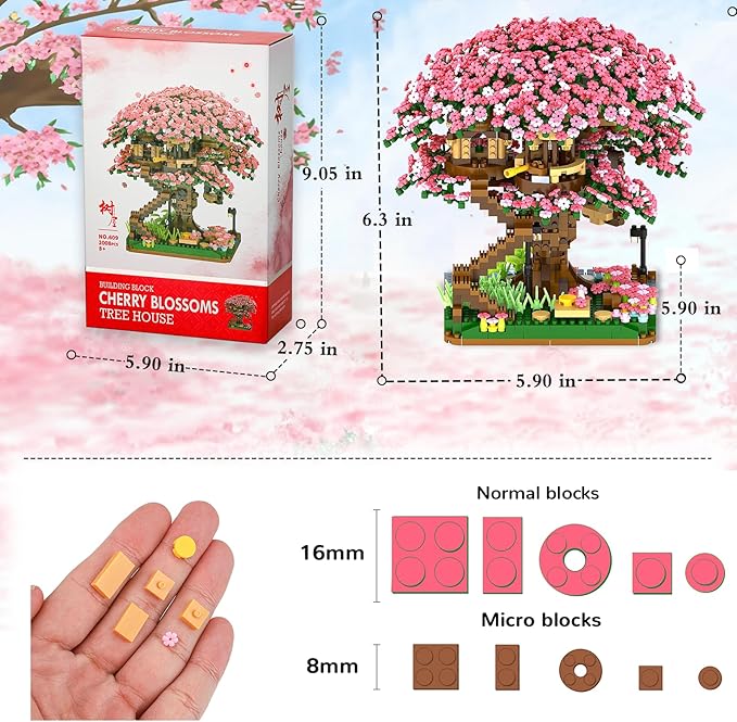 Cherry Blossom Bonsai Tree Mini Micro Building Set Japanese Sakura Tree House Model Sets for Adults Flowers House Mini Bricks Building Kit Creative Gift Toys for Teens 14 (2138PCS)