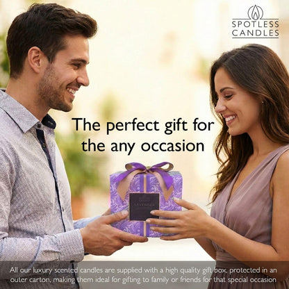 Lavender Candle 19oz Volcano Jar with Wooden Wick Upto 75 Hours Burn Time in a Large 4" x 5" Solid Purple Glass Jar in a Luxury Gold Foil Gift Box