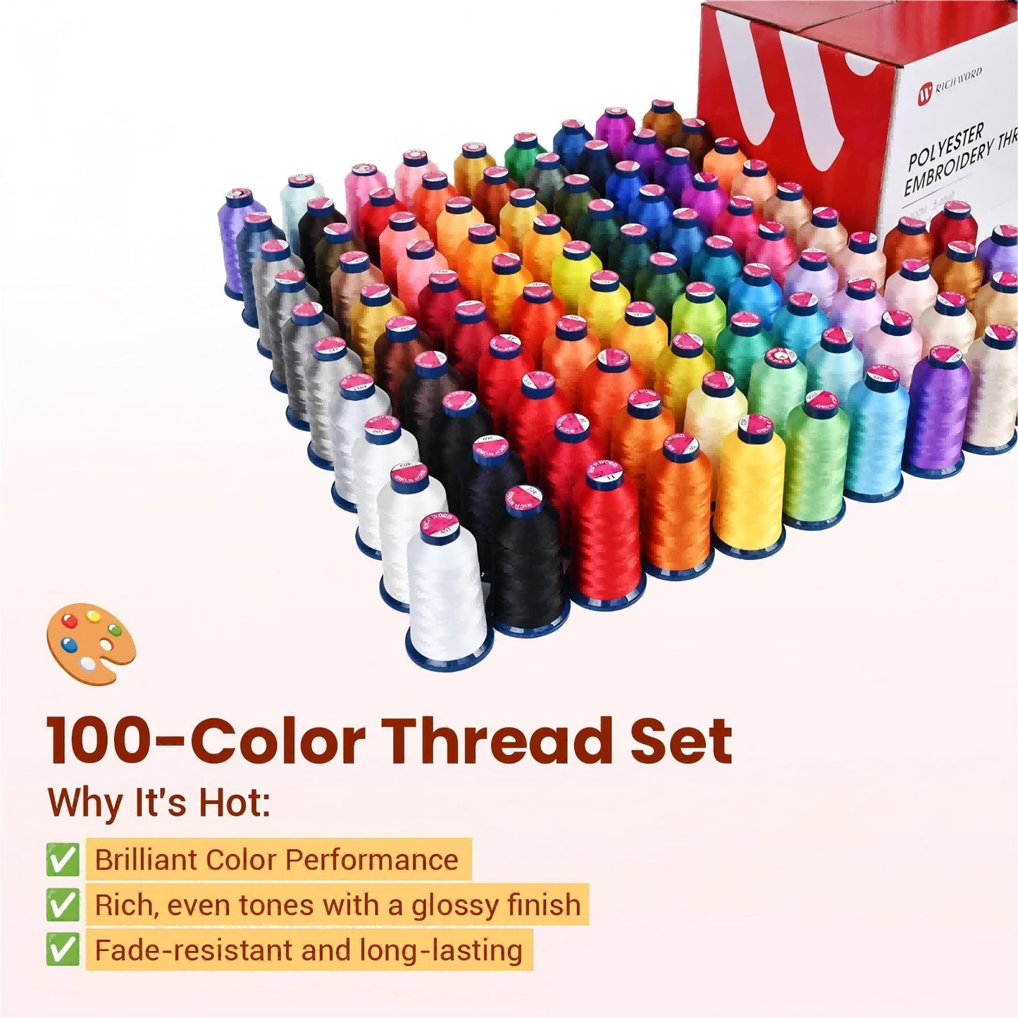 Magsnap Prewound Bobbins, Style L (SA155), 144pcs White+Embroidery Machine Thread 100 Colors 40WT (108D/2) Polyester Thread Kit