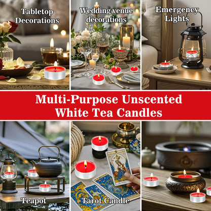 Red Tea Lights Candle Set - 25 Pcs Mini Tealight Candles Unscented Votive Soy Candle for Home, Pool, Shabbat, Wedding, Emergencies, Christmas