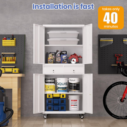 Garvee Metal Storage Cabinet, 73 Inch Garage Storage with Locking Doors and Adjustable Shelves, Heavy Duty Tool Cabinet with 2 Drawers