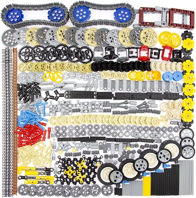 Technic Parts for Lego Kits 900+ Pieces Car Gear Axle Pin Chain Link Tire Wheels Building Blocks Set - Compatible with Major Brands