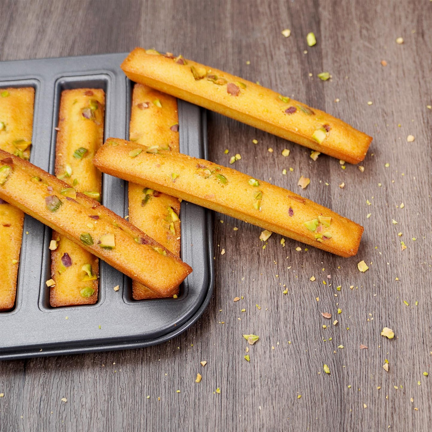 Elesinsoz 6 Cup Financier Cake Baking Pan Breadstick Biscotti Ladyfinger Donut Cookie Cornbread Stick Mini Bread Loaf Baguette Nonstick Small Muffin Cupcake Madeleine Tin Tray Mold