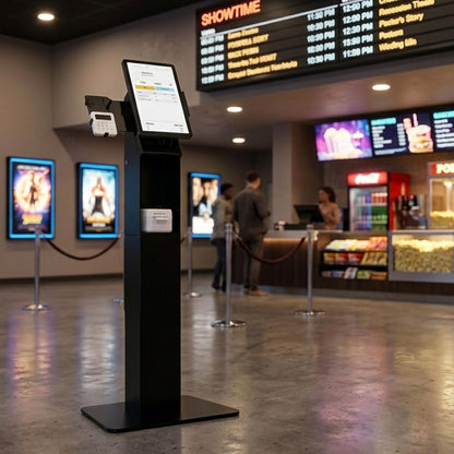 Mount-It! Kiosk Floor Stand For Monitors and VESA Compatible Digital Signage Displays with Printer Storage Slot and Card Reader Bracket, Fits 15" to 22" up to 22lbs - for Check-in & POS Stations Black