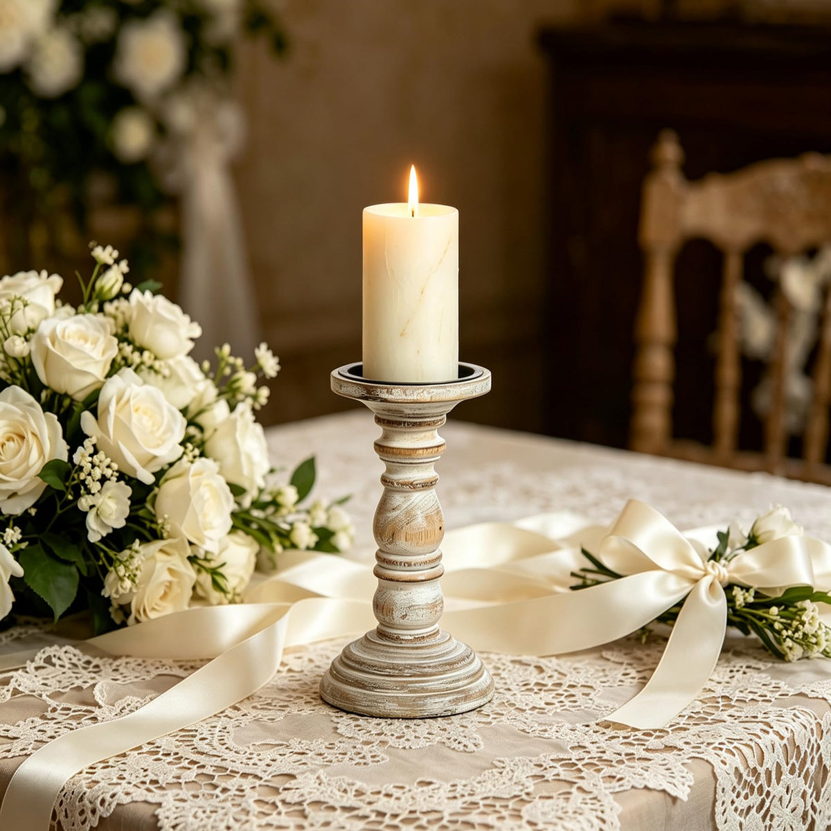 Hosley's 8 Inch High Wood Candle Holder for Pillar Wax Candles Flameless Candle. Distress Finish Candleholder. Ideal Gift for Wedding Party Home Spa Reiki Aromatherapy Candle Gardens O4