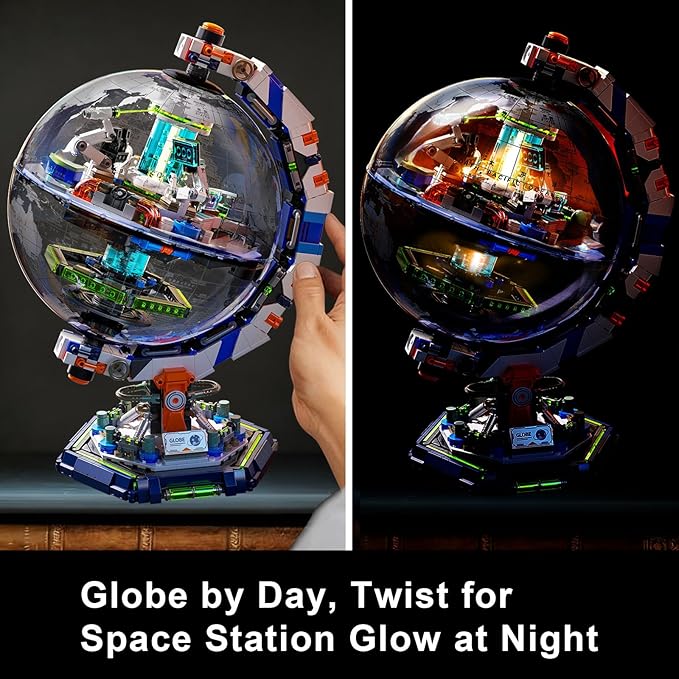 GEVINST Space Station Globe Building Set for Adults &amp Boys 1793 Pieces World Map Display Model Kit with Dual Illumination Modes 360° Rotatable Educational Stem Toys Gifts for Kids 8-14 Boys Girl