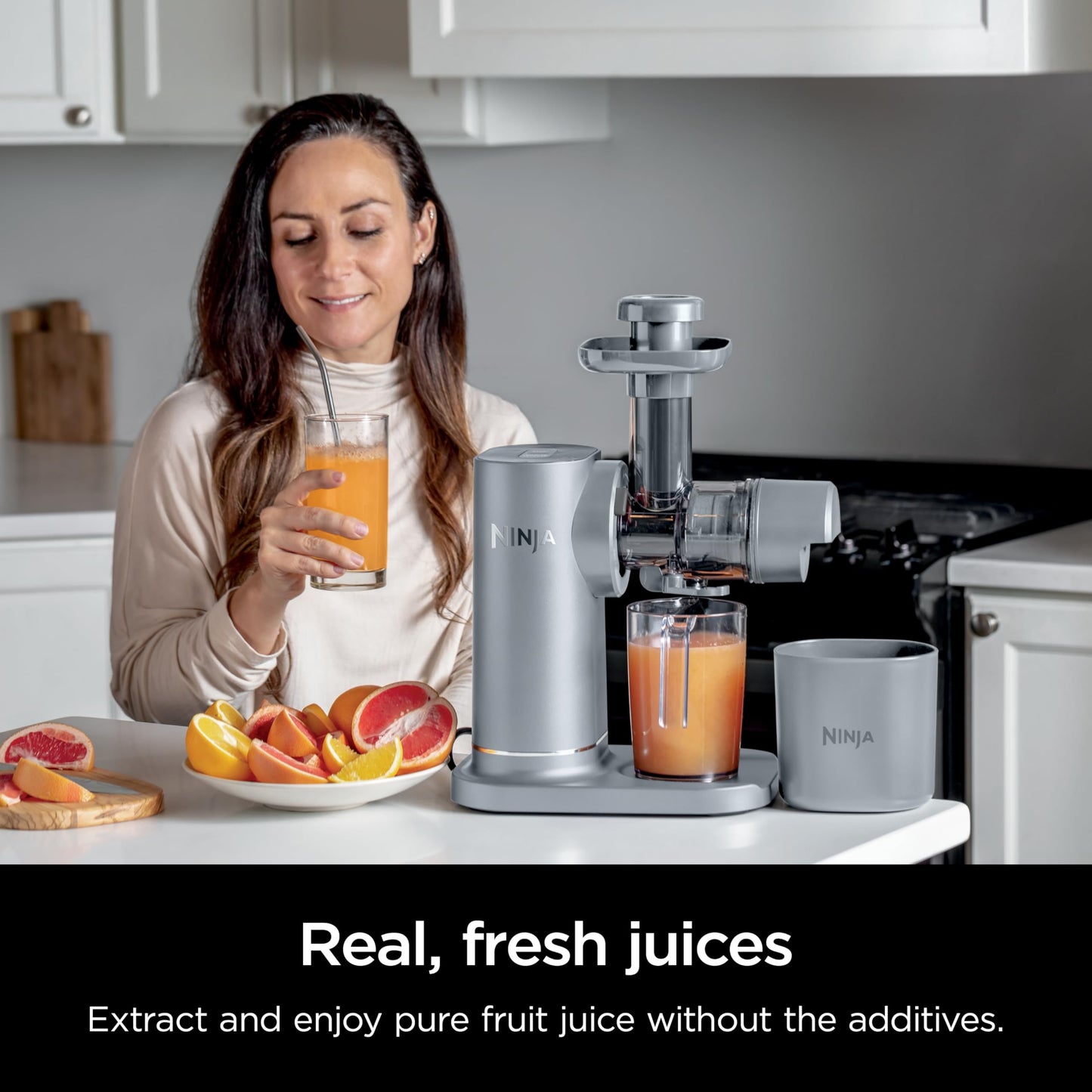 Ninja NeverClog Cold Press Juicer, Powerful Slow Juicer with Total Pulp Control, Countertop, Electric, 2 Pulp Functions, Dishwasher Safe, 2nd Generation, Charcoal, JC151