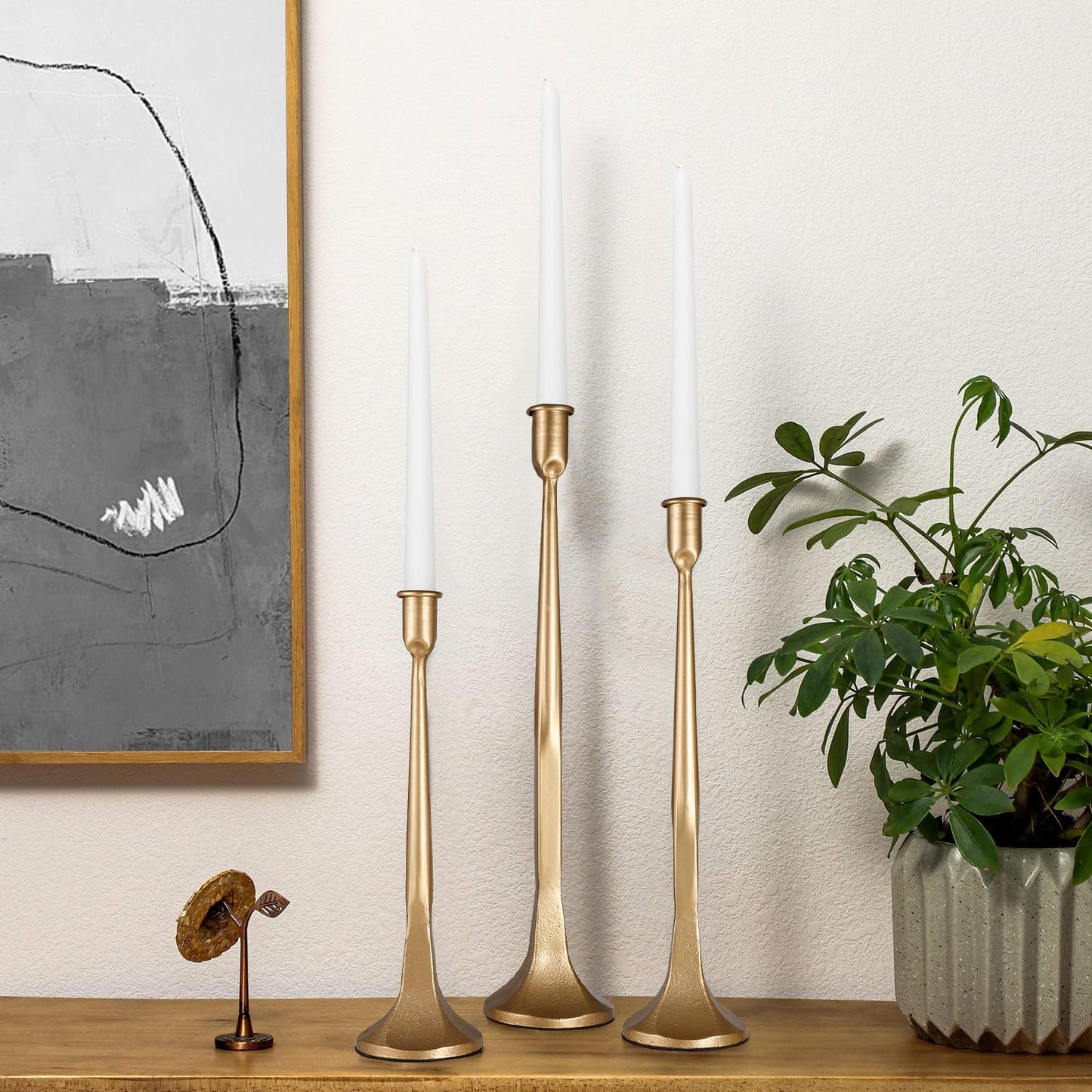 Iron Taper Candle Holder,Tall Gold Candlestick Holders Decorative Candle Stand,Candle Holder Set of 3