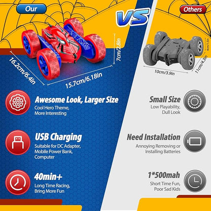 Spider RC Cars Remote Control Car Double Sided 360°Flip 4WD Rechargeable RC Drift CarToys for 3-12 Year Old BoysToys for Ages 5-7 Toys for Ages 8-13 Christmas Basket Stuffers (Red)