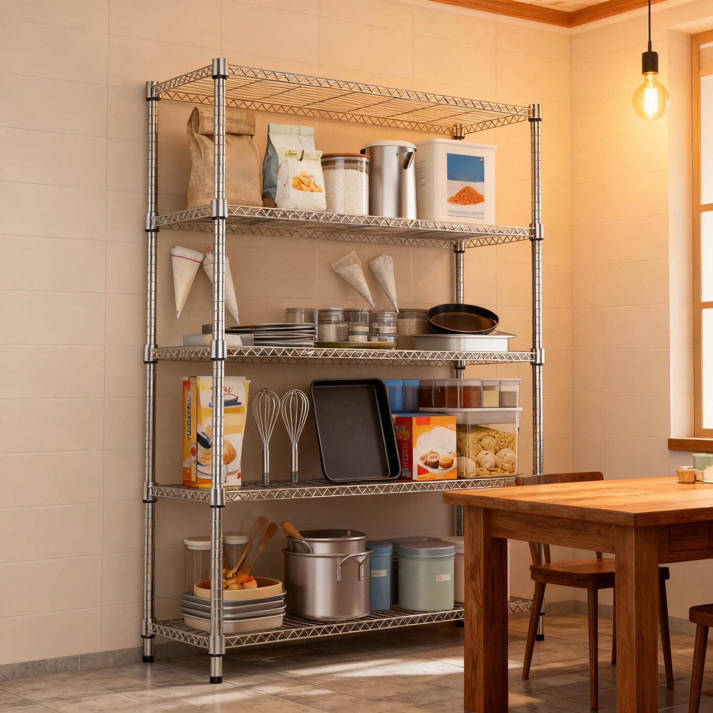 M MZG 1750LBS 47.2" W 5 Tiers Shelf Steel Storage Shelves Metal Shelving Unit Steel Organizer Wire Rack for Home,Kitchen,Office,Garage Chrome 17.7" D x 47.2" W x 72.4" H