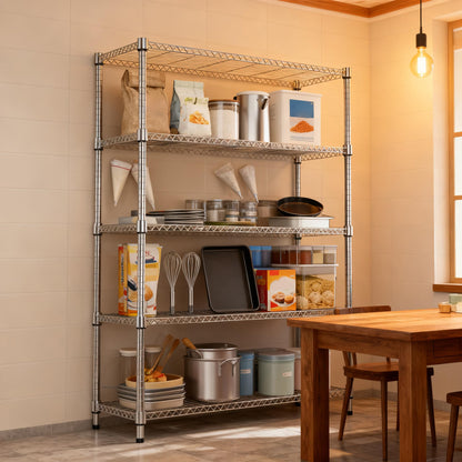 M MZG 1750LBS 47.2" W 5 Tiers Shelf Steel Storage Shelves Metal Shelving Unit Steel Organizer Wire Rack for Home,Kitchen,Office,Garage Chrome 17.7" D x 47.2" W x 72.4" H