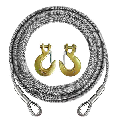 Winch Cable,Towing Cable Heavy Duty,with 2 Pick 3/8" U-clamp Slide Hooks,3/8 inch 7x19 Stranded Construction,13980 lbs Breaking Strength 100 Feet