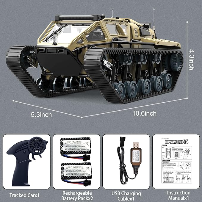 Mostop RC Tank Car 1:16 Scale 2.4Ghz Remote Control Crawler High Speed Tank Off-Road RC Tracked Vehicles 360°Rotating Drifting Car with 2 Batteries Military Truck for Kids Adults