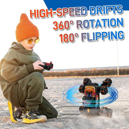 RC Stunt Car Remote Control Monster Truck - 360° Drift Car with Gesture Sensing 45°Hill Climbing Cool LED Lights &amp Music Effects - Top RC Cars Gift for Boys 8-12