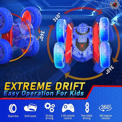 NQD Spider Remote Control Car- Double Sided 360°Rotate RC Stunt Car with Wheel Lights 4WD Off-Road RC Cars 2.4Ghz Indoor/Outdoor Rechargeable Toy Car for Boys Age 4-7 8-12 Birthday Xmas Gift