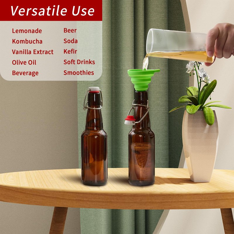 Zelomithe 12oz Amber glass bottle with Airtight Stopper Lids (10 Pack) -Swing Top Glass Bottles-Flip Top Brewing Bottle for Fermentation, Kombucha, Mead, Vinegar, Beer, Kefir, Wine,Soda,whisky