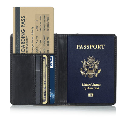 EpicGadget RFID Blocking Premium Leather Passport Holder Travel Wallet Cover Case (Black)
