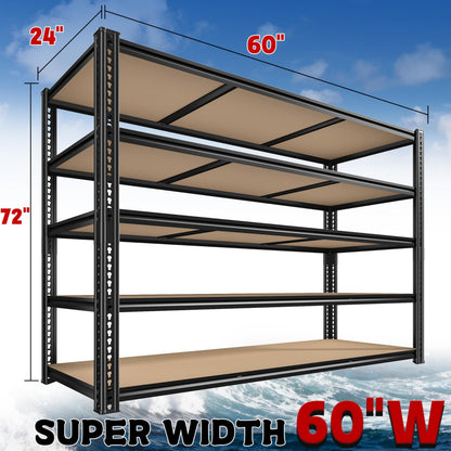 ROOMFAVE 60" W Garage Shelving 72" H Metal Shelving 3500LBS Storage Shelves Heavy Duty 5 Tier Adjustable Shelving Unit for Storage Rack Pantry Shelf Industrial Commercial,60" W x 24" D x 72" H
