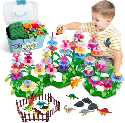 Toys Gifts for Toddlers Boys Girls Age 2 3 4 5 6 167 PCS Dinosaur Flower Garden Building Blocks STEM Fine Motor Skill Stacking Games Easter First 1st Birthday Gifts for Preschool Kids 2+ Years Old