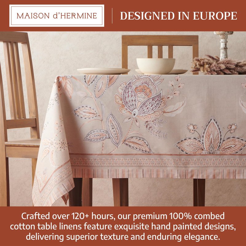 Maison d' Hermine Premium Table Cloth Rectangle Table 100% Combed Cotton 108 x 70 Inches Tablecloth Reusable Decorative for Dining Room, Farmhouse, Home, Party, Festive & Wedding - Society Florals