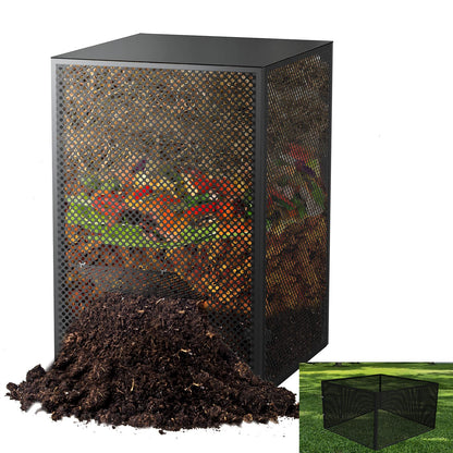 Compost Bin Outdoor with Lid - Large 93/130 Gal Composter 2-in-1 Design, Heavy-Duty Galvanized Steel Perforated Sheet with Rust-Proof Coating, Versatile Outdoor Fence, for Garden, Yard & Kitchen Waste