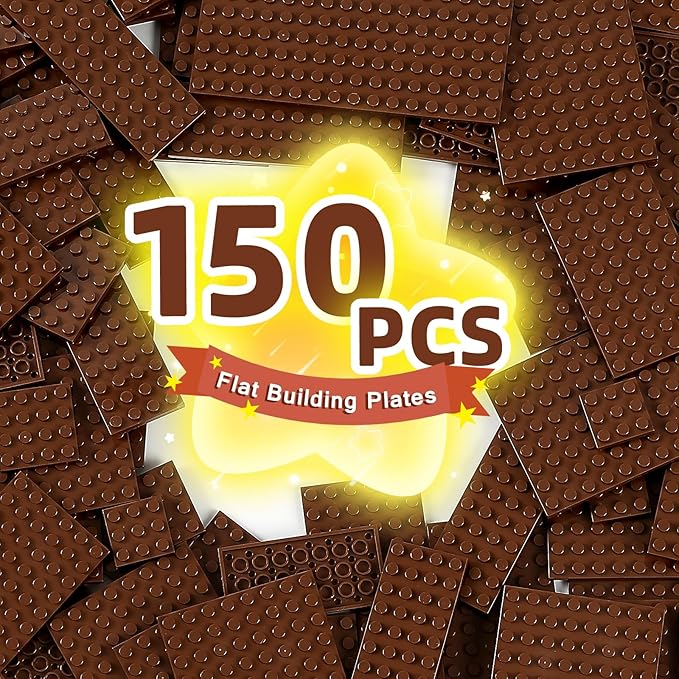 150 Pieces Small Base Plate Sets Classic Flat Pieces for Moc Building 12 Size DIY Building Boards - Compatible with All Major Brands Brown