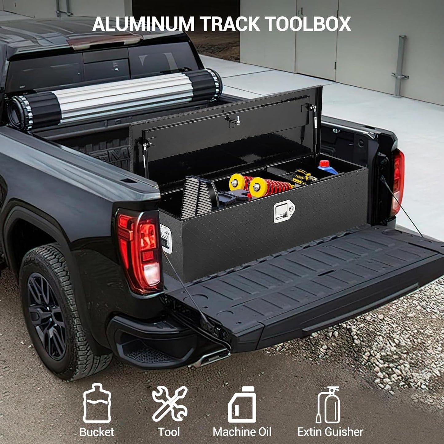 EliteEdge Heavy Duty Aluminum Truck Bed Tool Box, Diamond Plate Tool Box with Side Handle and Lock Keys, Storage Box Chest Box Organizer for Pickup, Truck Bed, RV, Trailer, 39"x13"x10"