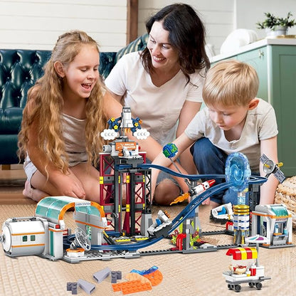 HOGOKIDS Space Roller Coaster Building Toy 926PCS Coaster Building Set Features Lift Platform Satellites Rocket Buildable Space Rollercoaster Adventure Park for Adults Kids Girl Boy Ages 6+years old