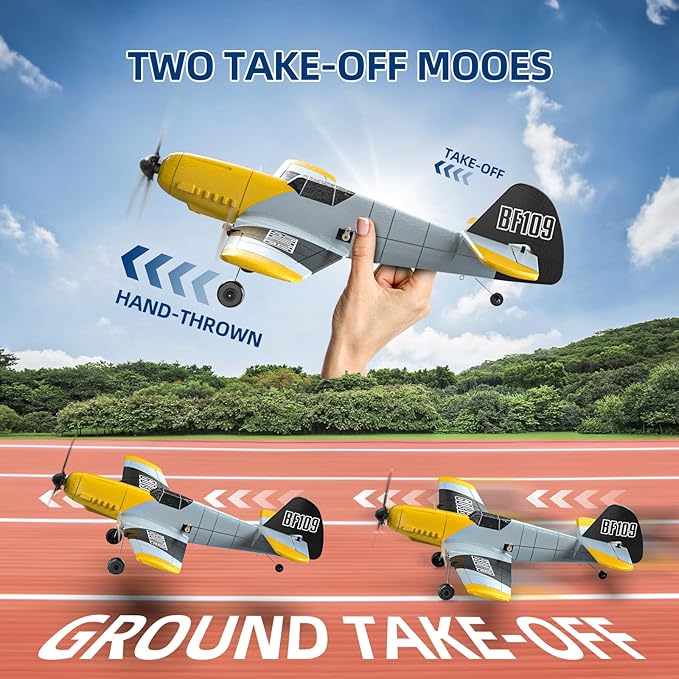 DEERC RC Plane 3 Channel BF-109 Remote Control Airplane Fighter Toys2.4GHz 6-axis Gyro Stabilizer RTF Glider Aircraft Plane with 2 BatteriesEasy to Fly for Adults Kids Beginners Boys