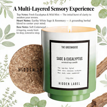 Eucalyptus Sage Scented Candle, 12oz Natural Soy Wax with Cotton Wick, 75H Long Lasting Burn Aromatherapy Candle for Home, Stress Relief Meditation & Yoga, Non-Toxic Relaxation Gift for Women