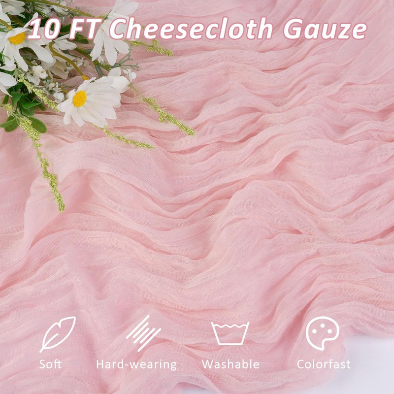 Dusty Pink Cheesecloth Table Runner, 10 FT Boho Rustic Cheese Cloth Gauze, 35x120 Inches Centerpieces Decor for Wedding Spring Easter Baby Bridal Shower Party Decoration, 1 Pack